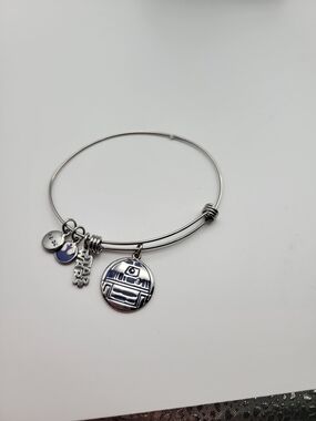 Silver Stone Star Wars R2-D2 Charm Bangle Bracelet